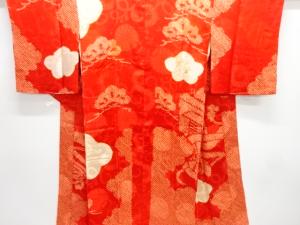 アンティーク　綸子絞り御所車模様長襦袢